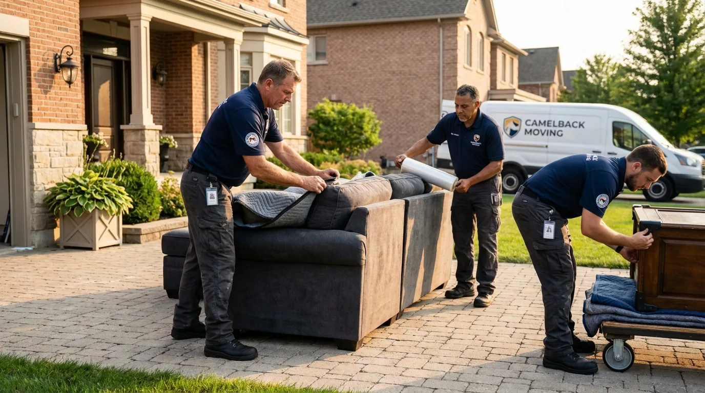 Large estate moving crew wrapping furniture in Mesquite, TX
