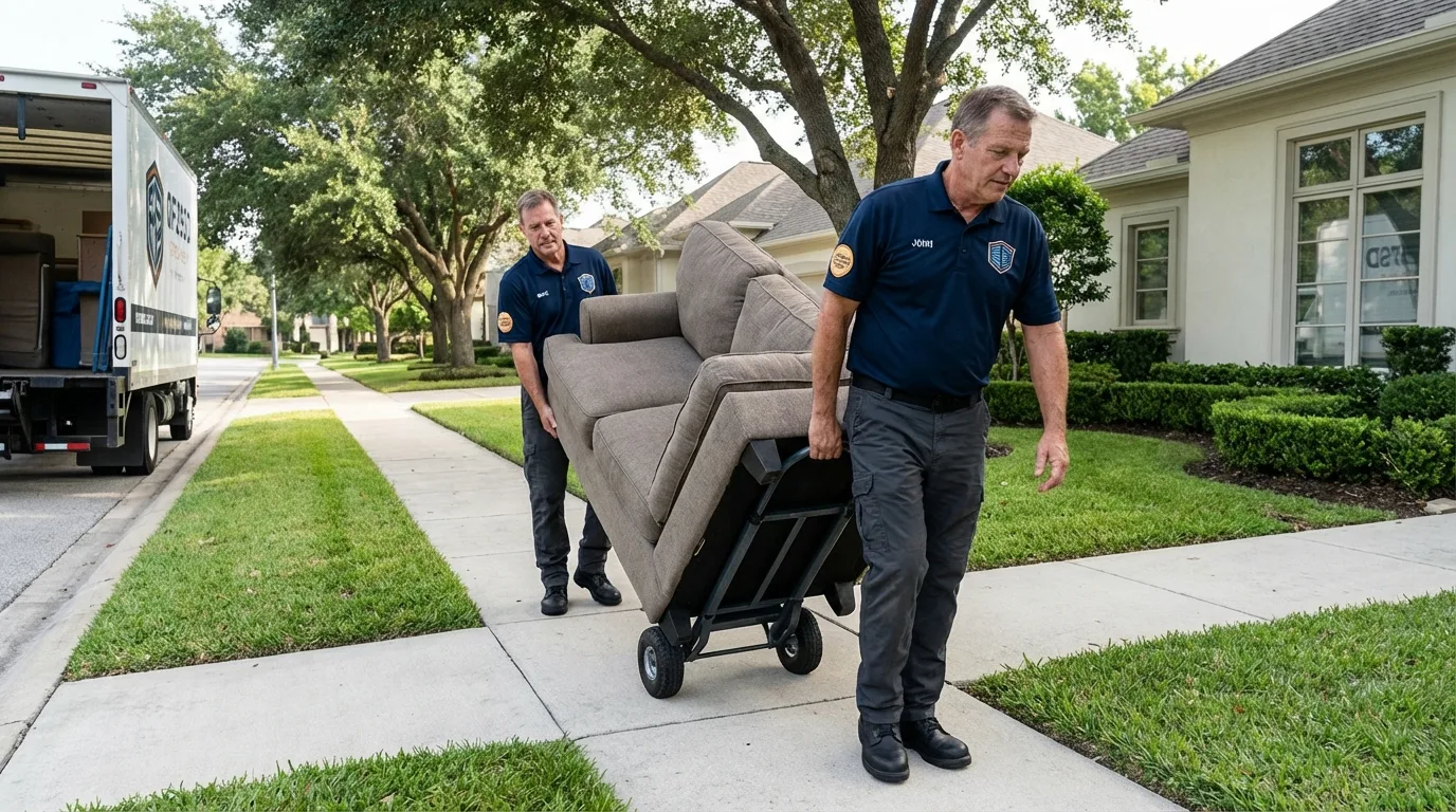 Local residential moving crew loading furniture in Mesquite, TX