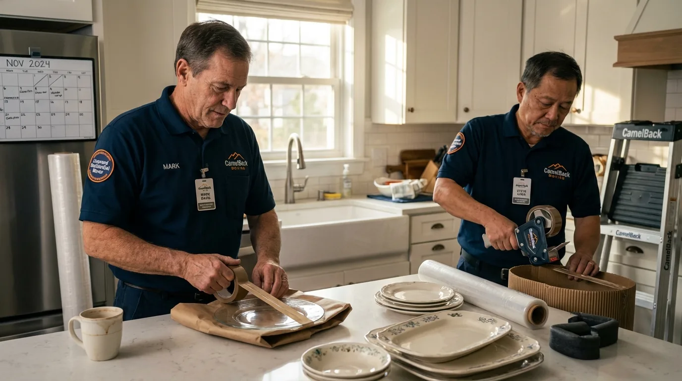 Professional crew packing kitchen dishware in Mesquite, TX